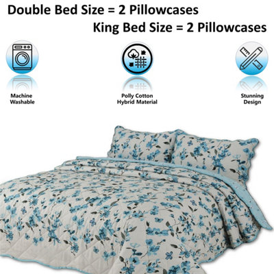 BEDSPREAD - Luxury Quilted - Reversible - Bed Throw Warm Quilt - Bedspread Patchwork Josephine Sapphire Set 150 GSM - 3 Tog