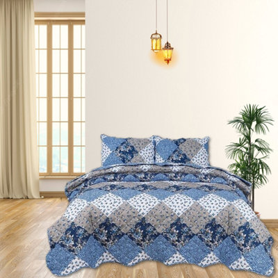 BEDSPREAD - Luxury Quilted - Reversible - Bed Throw Warm Quilt - Bedspread Patchwork Oceano Design Set 150 GSM - 3 Tog