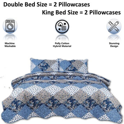 BEDSPREAD - Luxury Quilted - Reversible - Bed Throw Warm Quilt - Bedspread Patchwork Oceano Design Set 150 GSM - 3 Tog