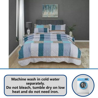 BEDSPREAD - Luxury Quilted - Reversible - Bed Throw Warm Quilt - Bedspread Patchwork Pattie Stripe Set 150 GSM - 3 Tog