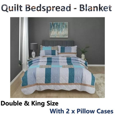 BEDSPREAD - Luxury Quilted - Reversible - Bed Throw Warm Quilt - Bedspread Patchwork Pattie Stripe Set 150 GSM - 3 Tog