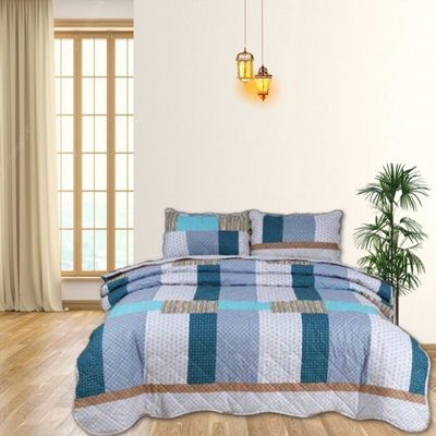 BEDSPREAD - Luxury Quilted - Reversible - Bed Throw Warm Quilt - Bedspread Patchwork Pattie Stripe Set 150 GSM - 3 Tog