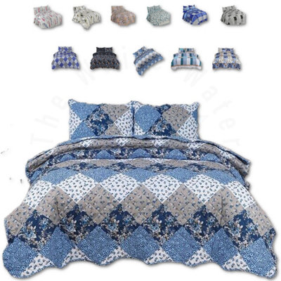 BEDSPREAD - Luxury Quilted - Reversible - Bed Throw Warm Quilt - Bedspread Patchwork Raani Design Set 150 GSM - 3 Tog
