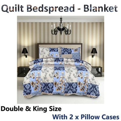 BEDSPREAD - Luxury Quilted - Reversible - Bed Throw Warm Quilt - Bedspread Patchwork Raani Design Set 150 GSM - 3 Tog