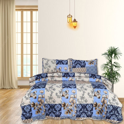 BEDSPREAD - Luxury Quilted - Reversible - Bed Throw Warm Quilt - Bedspread Patchwork Raani Design Set 150 GSM - 3 Tog
