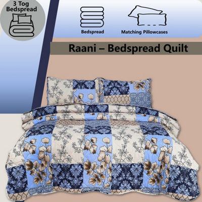 BEDSPREAD - Luxury Quilted - Reversible - Bed Throw Warm Quilt - Bedspread Patchwork Raani Design Set 150 GSM - 3 Tog
