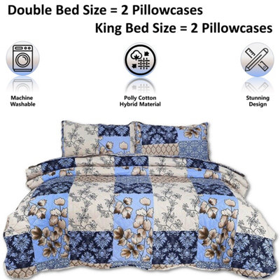 BEDSPREAD - Luxury Quilted - Reversible - Bed Throw Warm Quilt - Bedspread Patchwork Raani Design Set 150 GSM - 3 Tog