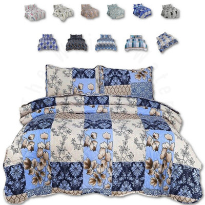 BEDSPREAD - Luxury Quilted - Reversible - Bed Throw Warm Quilt - Bedspread Patchwork Raani Design Set 150 GSM - 3 Tog