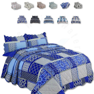 BEDSPREAD - Luxury Quilted - Reversible Two Sided - Bed Throw Warm Quilt - Bedspread Patchwork Reversible Set 150 GSM - 3 Tog