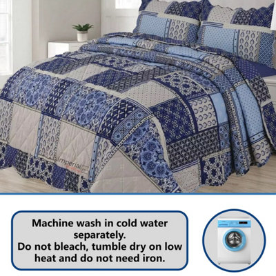BEDSPREAD - Luxury Quilted - Reversible Two Sided - Bed Throw Warm Quilt - Bedspread Patchwork Reversible Set 150 GSM - 3 Tog
