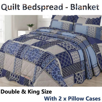 BEDSPREAD - Luxury Quilted - Reversible Two Sided - Bed Throw Warm Quilt - Bedspread Patchwork Reversible Set 150 GSM - 3 Tog