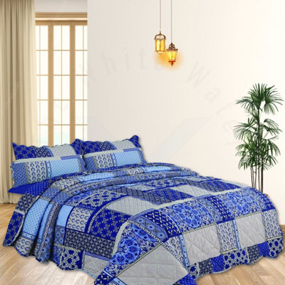 BEDSPREAD - Luxury Quilted - Reversible Two Sided - Bed Throw Warm Quilt - Bedspread Patchwork Reversible Set 150 GSM - 3 Tog