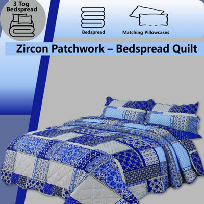 BEDSPREAD - Luxury Quilted - Reversible Two Sided - Bed Throw Warm Quilt - Bedspread Patchwork Reversible Set 150 GSM - 3 Tog