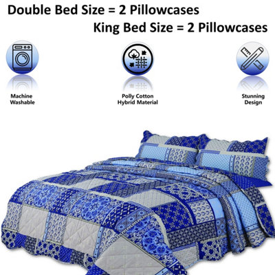 BEDSPREAD - Luxury Quilted - Reversible Two Sided - Bed Throw Warm Quilt - Bedspread Patchwork Reversible Set 150 GSM - 3 Tog