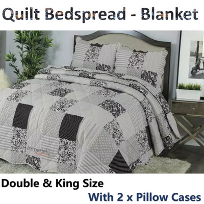 BEDSPREAD - Luxury Quilted - Reversible Two Sided - Bed Throw Warm Quilt - Bedspread Patchwork Reversible Set 150 GSM - 3 Tog