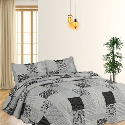 BEDSPREAD - Luxury Quilted - Reversible Two Sided - Bed Throw Warm Quilt - Bedspread Patchwork Reversible Set 150 GSM - 3 Tog