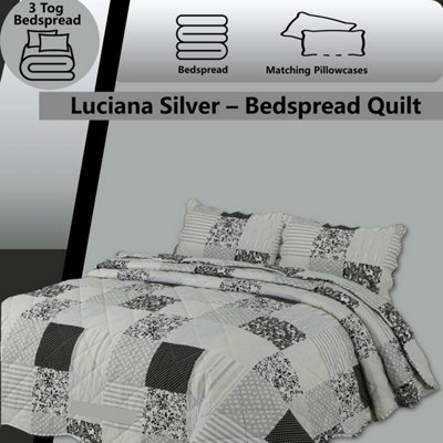 BEDSPREAD - Luxury Quilted - Reversible Two Sided - Bed Throw Warm Quilt - Bedspread Patchwork Reversible Set 150 GSM - 3 Tog