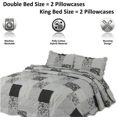 BEDSPREAD - Luxury Quilted - Reversible Two Sided - Bed Throw Warm Quilt - Bedspread Patchwork Reversible Set 150 GSM - 3 Tog