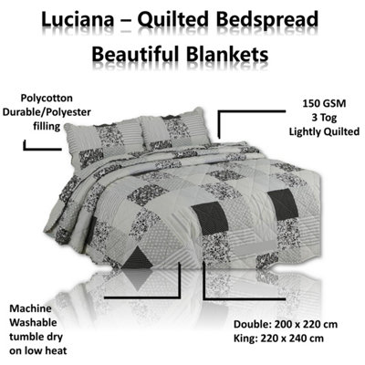 BEDSPREAD - Luxury Quilted - Reversible Two Sided - Bed Throw Warm Quilt - Bedspread Patchwork Reversible Set 150 GSM - 3 Tog
