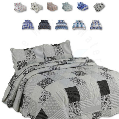 BEDSPREAD - Luxury Quilted - Reversible Two Sided - Bed Throw Warm Quilt - Bedspread Patchwork Reversible Set 150 GSM - 3 Tog