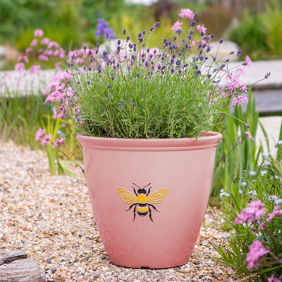Bee Planter - Weather Resistant Colourful Recycled Plastic Bumblebee Design  Garden Flower Plant Pot - Pink, H38 x