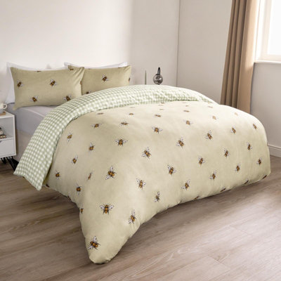 Bee Striped Duvet Cover Reversible Bedding Set