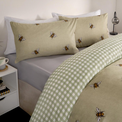 Bee Striped Duvet Cover Reversible Bedding Set