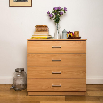 Beech Chest of 4 Drawers Anti Bowing Support 75 x 72 x 36 cm