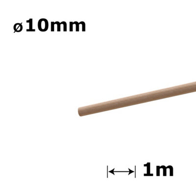 Beech Dowel Flutted Wood Rod Pegs 1m - Diameter 10mm - Pack of 1