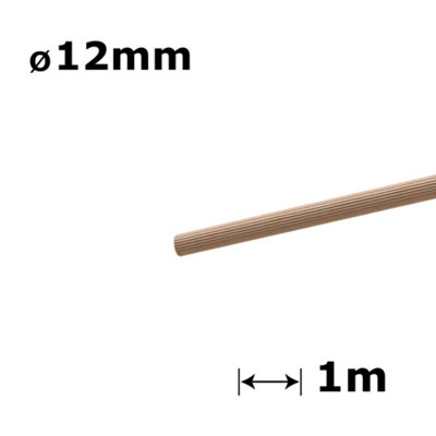 Beech Dowel Flutted Wood Rod Pegs 1m - Diameter 12mm - Pack of 40