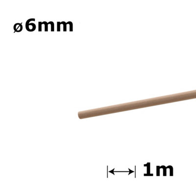 Beech Dowel Flutted Wood Rod Pegs 1m - Diameter 6mm - Pack of 40