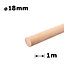 Beech Dowel Smooth Wood Rod Pegs 1m - Diameter 18mm - Pack of 1