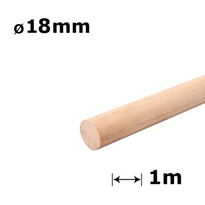 Beech Dowel Smooth Wood Rod Pegs 1m - Diameter 18mm - Pack of 5