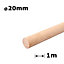 Beech Dowel Smooth Wood Rod Pegs 1m - Diameter 20mm - Pack of 100