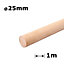 Beech Dowel Smooth Wood Rod Pegs 1m - Diameter 25mm - Pack of 1