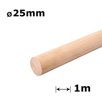 Beech Dowel Smooth Wood Rod Pegs 1m - Diameter 25mm - Pack of 30