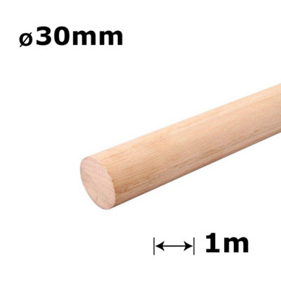 Beech Dowel Smooth Wood Rod Pegs 1m - Diameter 30mm - Pack of 30