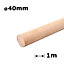 Beech Dowel Smooth Wood Rod Pegs 1m - Diameter 40mm - Pack of 1