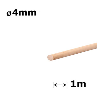 Beech Dowel Smooth Wood Rod Pegs 1m - Diameter 4mm - Pack of 10