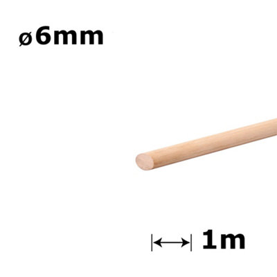 Beech Dowel Smooth Wood Rod Pegs 1m - Diameter 6mm - Pack of 10