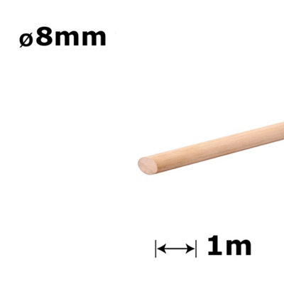 Beech Dowel Smooth Wood Rod Pegs 1m - Diameter 8mm - Pack of 5