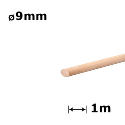 Beech Dowel Smooth Wood Rod Pegs 1m - Diameter 9mm - Pack of 10