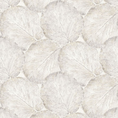 Beech Leaf Wallpaper In White and Grey