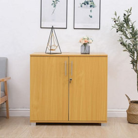 Beech wooden Filing cabinet with 1 shelf - 2 Door Lockable Filing Cabinet - Short wood Office Storage Cupboard Organiser