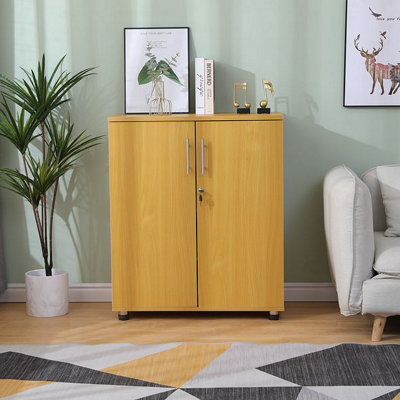 Beech wooden Filing cabinet with 2 shelves - 2 Door Lockable Filing Cabinet - Short wood Office Storage Cupboard Organiser