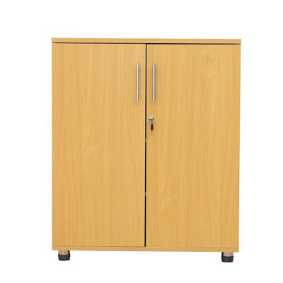 Beech wooden Filing cabinet with 2 shelves - 2 Door Lockable Filing Cabinet - Short wood Office Storage Cupboard Organiser