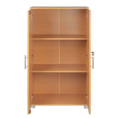 Beech wooden Filing cabinet with 2 shelves - 2 Door Lockable Filing Cabinet - Tall wood Office Storage Cupboard Organiser
