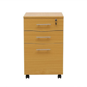 Beech wooden Filing cabinet with 3 drawers - 1 Lockable drawer Filing Cabinet - Short wood Office Storage Cupboard Organiser
