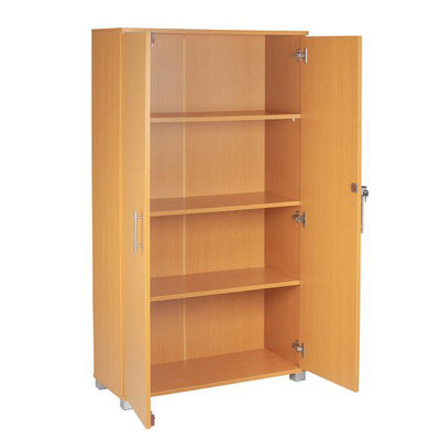 Beech wooden Filing cabinet with 3 shelves - 2 Door Lockable Filing Cabinet - Tall wood Office Storage Cupboard Organiser