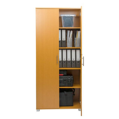 Beech wooden Filing cabinet with 4 shelves - 2 Door Lockable Filing Cabinet - Tall wood Office Storage Cupboard Organiser
